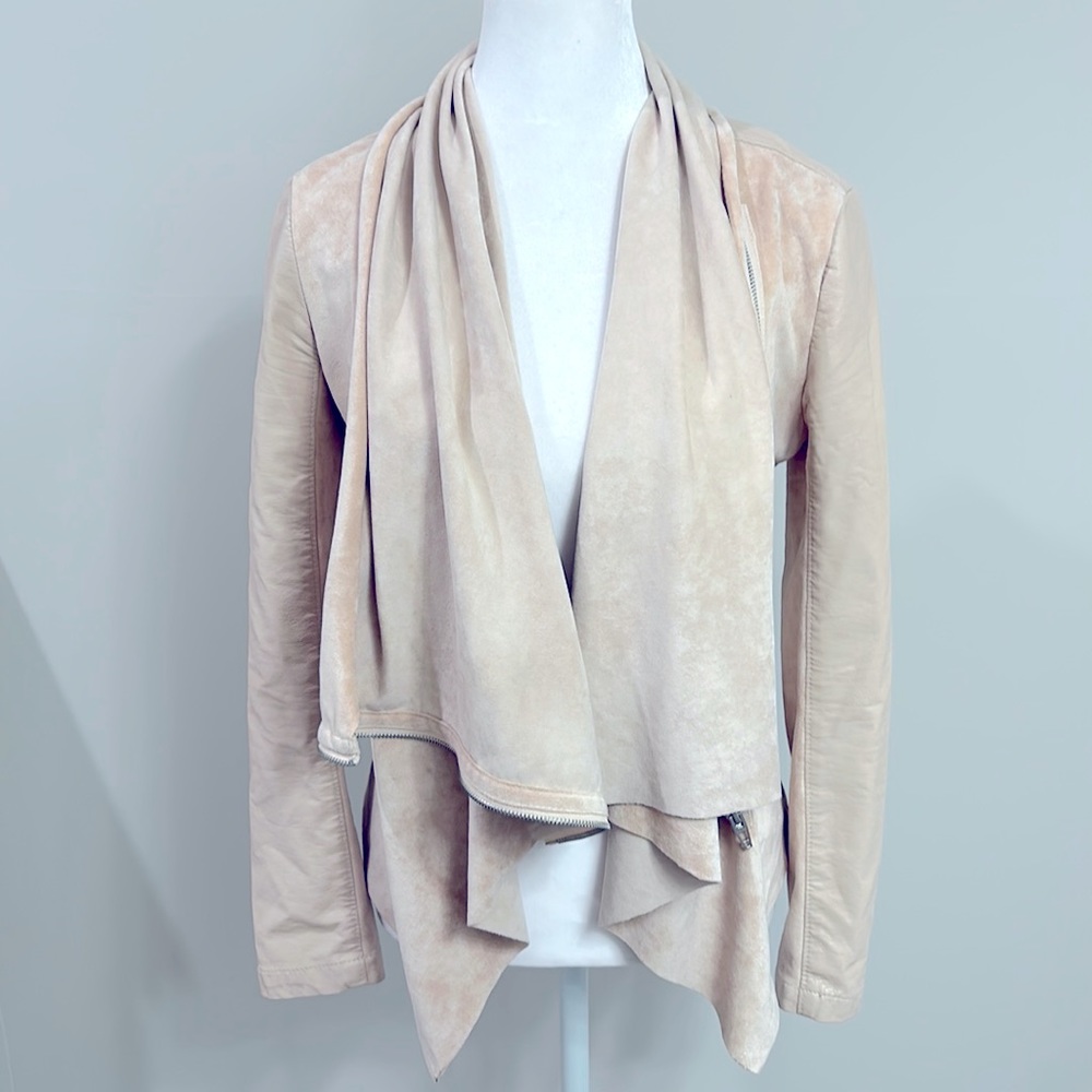 Blank NYC Soft Pink Faux Suede Drape Front Moto Jacket XS